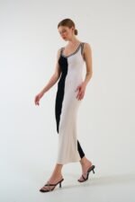 İki Renki Kolsuz Elbise - Siyah-Krem - Görsel 2