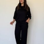 Kadın Uzun Kollu Bisiklet Yaka Viskon Iki Iplik Bluz Ve Pantolon Ikili Takım