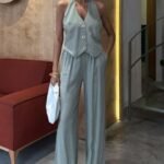 Halter Yaka Yelekli Modal Takım 10144