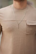 Erkek Cepli Kolyeli Kısa Kollu örme Kumaş Tişört - Görsel 3