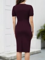 Kadın Kısa Kollu V Yakalı önden Fırfırlı Ithal Krep Elbise - Görsel 4