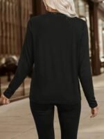 Kadın Uzun Kollu V Hakim Yaka Fermuar Detaylı Viskon Bluz - Görsel 4