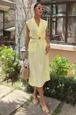 Göbeği Halka Detaylı Midi Boy Elbise 2896