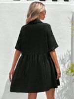 Kadın Kısa Kollu Yakalı önden Düğmeli Kısa Bürümcük Elbise - Görsel 3