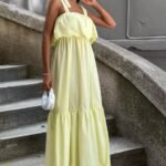 Etek Ucu Brode Nakışlı Boyundan Bağlamalı Elbise 2881