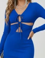 Kadın Uzun Kollu Göğüs Ve Göbek Dekolte Detay Sandy Midi Boy Elbise - Görsel 2