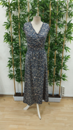 Kadın Kısa Kollu Kruvaze Yakalı çiçek Desenli Belden Lastikli Süprem Uzun Elbise - Görsel 7