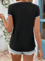 Kadın Kısa Kollu önden Fermuarlı Kol Ucu ışıltılı Viskon Bluz - Görsel 5