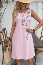 Kadın Askılı Yuvarlak Yakalı çiçek Desenli Kısa Elbise