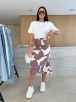 Kadın Kısa Kollu Bisiklet Yaka Viskon Bluz Ve Desenli Süprem Etek Ikili Takım - Görsel 5