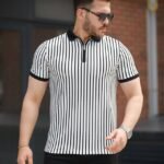Erkek çizgili Fermuar Yakalı Kısa Kollu Tişört
