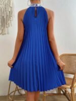 Kadın Balıkçı Yaka Omuzlardan Açık Pılelı Kısa Janjan Krep Elbise - Görsel 5