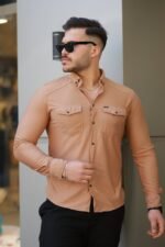 Erkek çift Cepli çıtçıt Düğmeli Uzun Kollu Gömlek - Görsel 2