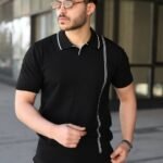 Erkek Çizgi Detaylı Yakalı Triko Tişört