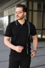 Erkek Çizgi Detaylı Yakalı Triko Tişört