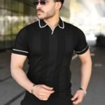 Erkek Dokulu Desen Yakalı Kısa Kollu Tişört
