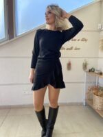 Kadın Uzun Kollu Bisiklet Yaka önden Volanlı Ithal Krep Elbise - Görsel 2