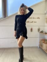 Kadın Uzun Kollu Bisiklet Yaka önden Volanlı Ithal Krep Elbise - Görsel 5
