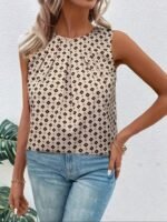 Kadın Askılı Yuvarlak Yakalı Desenli Süprem Bluz