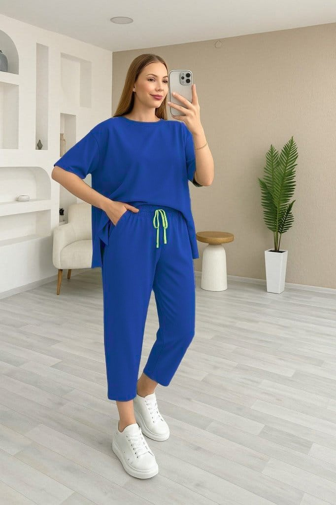 Kadın Kısa Kollu Bisiklet Yaka Viskon Iki Iplik Bluz Ve Pantolon Ikili Takım Kadın Kısa Kollu Bisiklet Yaka Viskon Iki Iplik Bluz Ve Pantolon Ikili Takım - Görsel 1