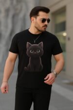 Erkek Bisiklet Yaka Kedi Baskılı Süprem T-shirt - Görsel 9