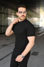 Erkek Fitilli Bisiklet Yaka Kısa Kollu Tişört - Görsel 2