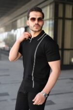 Erkek Çizgi Detaylı Yakalı Triko Tişört - Görsel 2