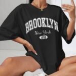 Kadın Brooklyn New York Baskılı Oversize Tshirt