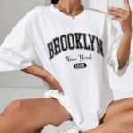 Kadın Brooklyn New York Baskılı Oversize Tshirt