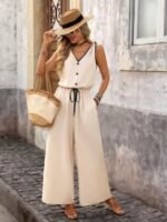 Kadın Askıdan Bağlamalı V Yakalı Belden Süs Bağcıklı Tulum - Görsel 3