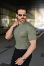 Erkek Fitilli Bisiklet Yaka Kısa Kollu Tişört - Görsel 2