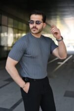 Erkek Fitilli Bisiklet Yaka Kısa Kollu Tişört - Görsel 2