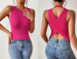 Kadın Sıfır Kol Sırt çapraz Detay Triko Bluz - Görsel 7