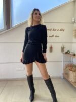 Kadın Uzun Kollu Bisiklet Yaka önden Volanlı Ithal Krep Elbise - Görsel 3