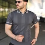 Erkek Dokulu Desen Yakalı Kısa Kollu Tişört