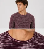 Erkek Dokulu Çizgili Uzun Kollu Tişört Oval Kesim - Bordo - Görsel 3