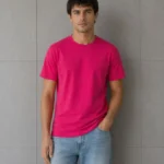 Erkek Basic Pamuklu Tişört Bisiklet Yaka Düz Renk Regular Fit T-Shirt - Fuşya
