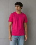 Erkek Basic Pamuklu Tişört Bisiklet Yaka Düz Renk Regular Fit T-Shirt - Fuşya - Görsel 3