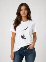 Astronot Ay Temalı Tişört Kısa Kol Yazlık Bisiklet Yaka T-Shirt - Beyaz - Görsel 2