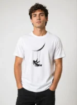 Erkek Astronot Ay Temalı Tişört Kısa Kol Yazlık Bisiklet Yaka T-Shirt - Beyaz - Görsel 3