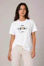 Müzik Temalı Baskılı Tişört Bisiklet Yaka Kısa Kol T-Shirt - Beyaz - Görsel 2