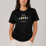 Müzik Temalı Baskılı Tişört Bisiklet Yaka Kısa Kol T-Shirt - Siyah