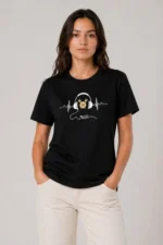 Müzik Temalı Baskılı Tişört Bisiklet Yaka Kısa Kol T-Shirt - Siyah