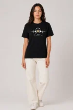 Müzik Temalı Baskılı Tişört Bisiklet Yaka Kısa Kol T-Shirt - Siyah - Görsel 2