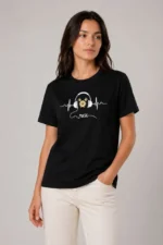 Müzik Temalı Baskılı Tişört Bisiklet Yaka Kısa Kol T-Shirt - Siyah - Görsel 4