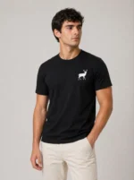 Erkek Minimal Geyik Logolu Tişört Bisiklet Yaka Kısa Kol Yazlık T-Shirt - Siyah - Görsel 2