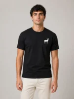 Erkek Minimal Geyik Logolu Tişört Bisiklet Yaka Kısa Kol Yazlık T-Shirt - Siyah - Görsel 3