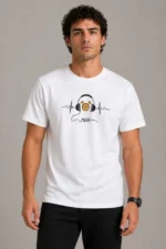 Erkek Müzik Temalı Baskılı Tişört Bisiklet Yaka Kısa Kol T-Shirt - Beyaz - Görsel 2