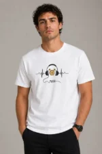 Erkek Müzik Temalı Baskılı Tişört Bisiklet Yaka Kısa Kol T-Shirt - Beyaz - Görsel 3