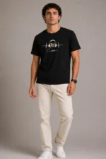 Erkek Müzik Temalı Baskılı Tişört Bisiklet Yaka Kısa Kol T-Shirt - Siyah - Görsel 2